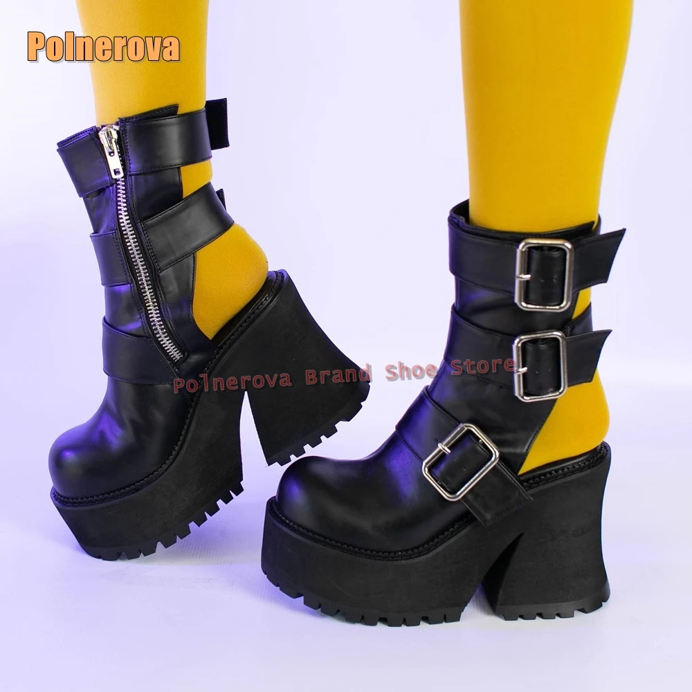 Women Shoes Boots - Metal Rivet Buckle Platform Sandals Peep