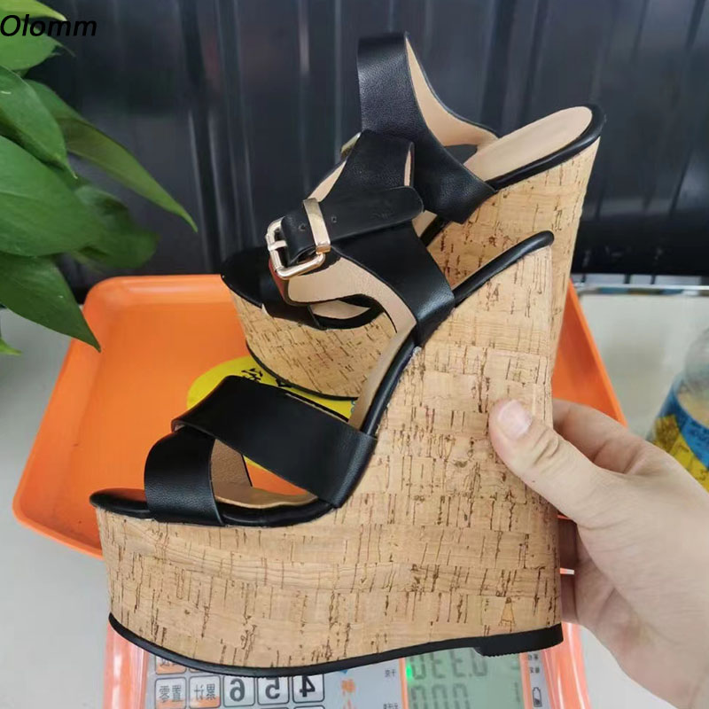 Cork Wedge Sandal - Olomm Handmade Women Summer Sandals Buckle