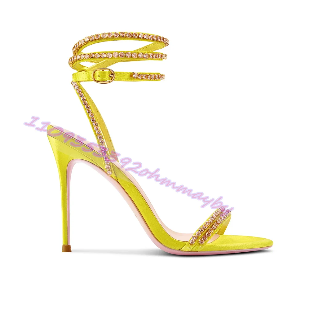 Women'S Shoes Yellow - Rhinestone Yellow High Heels Summer Open