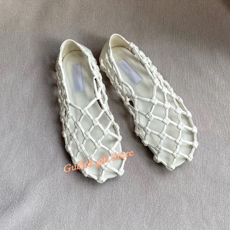 Women Shoes Sandals - French Woven Mesh Hollow flat Sandals