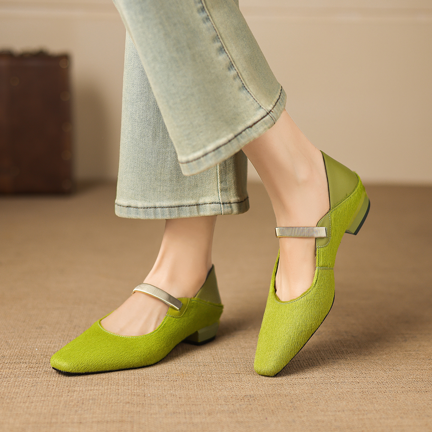 Women Shoes Sandals - Genuine Leather Horsehair Square toe Women