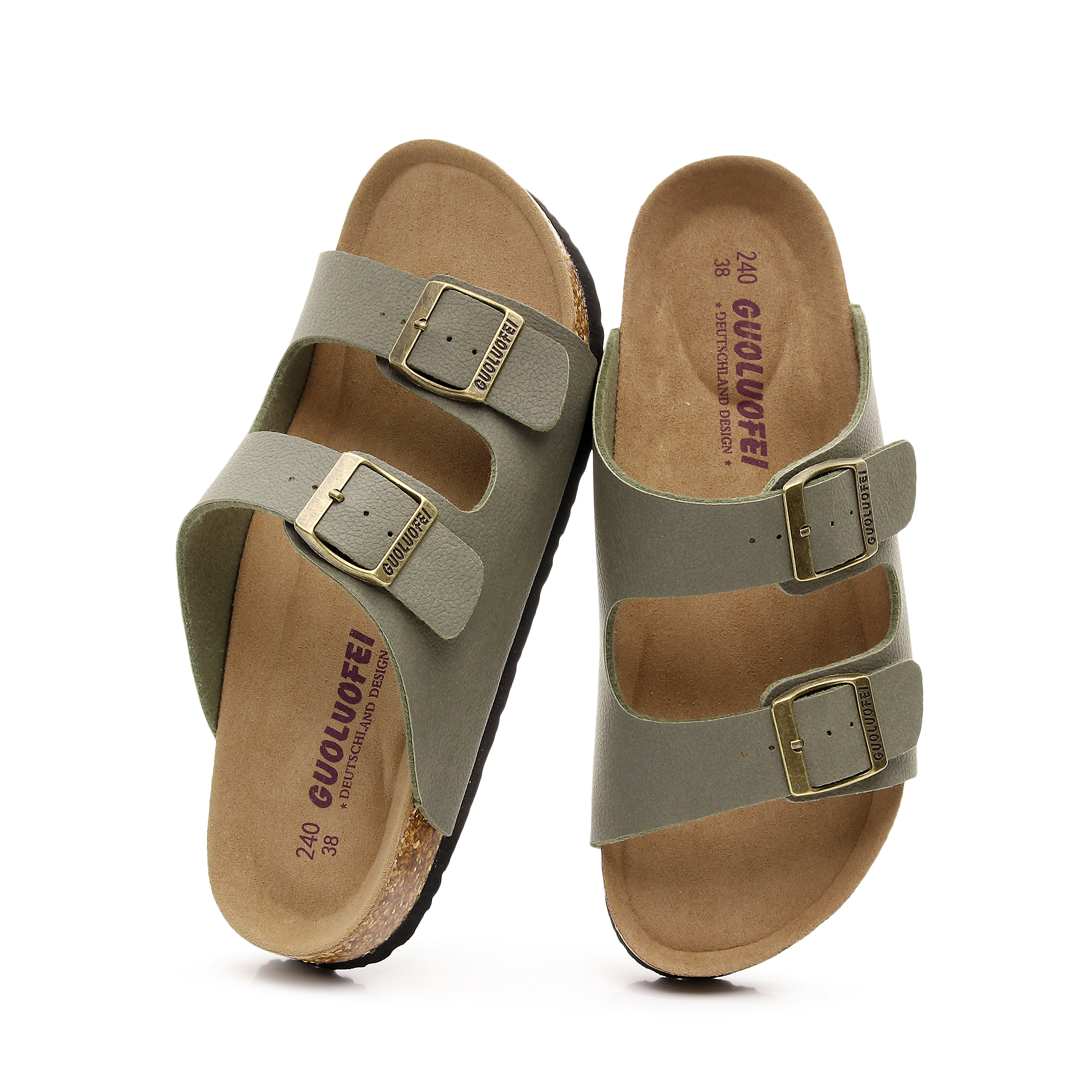 Women'S Shoes With Arch Support - Green Sheep Skin Unisex Cork Footbed