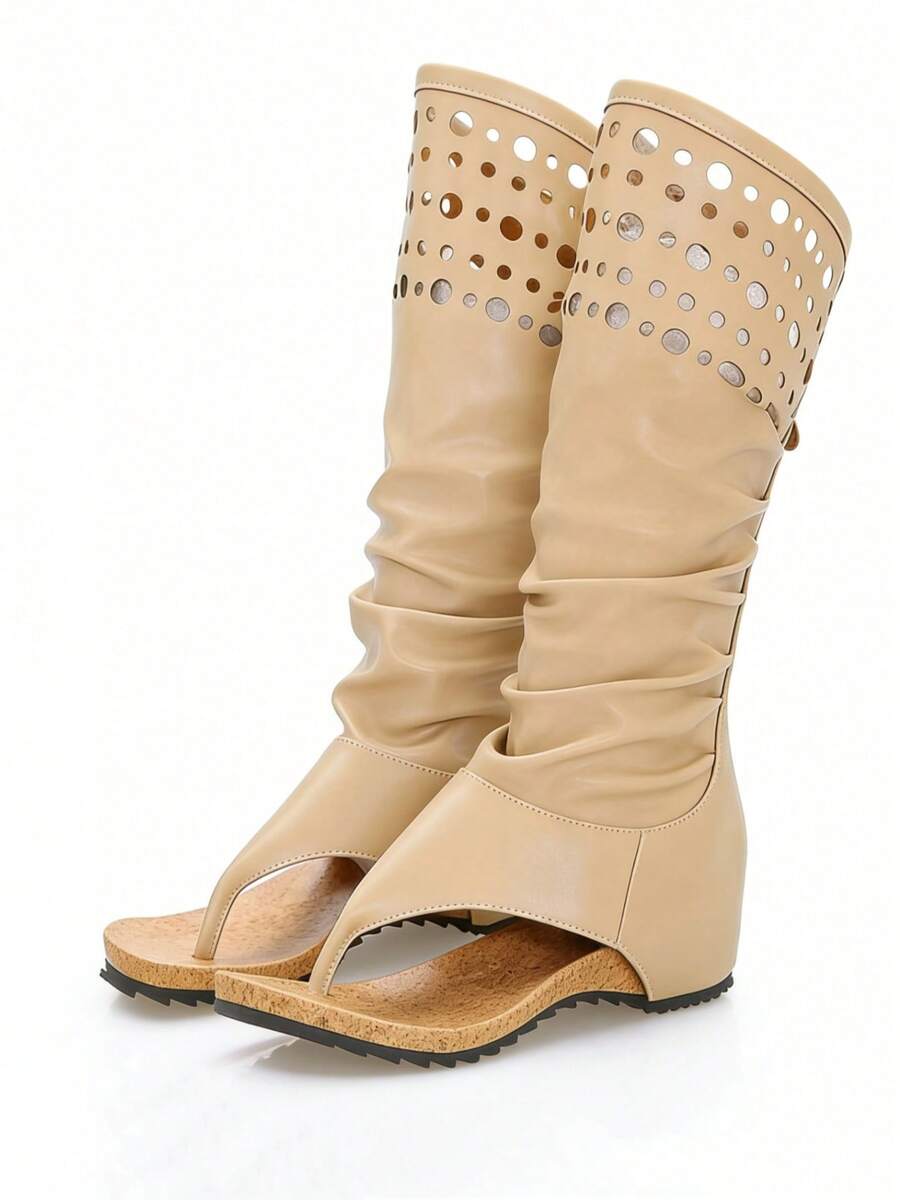 Womens Beige Knee High Open To - Cork Wedge Sandal avaliação e preço