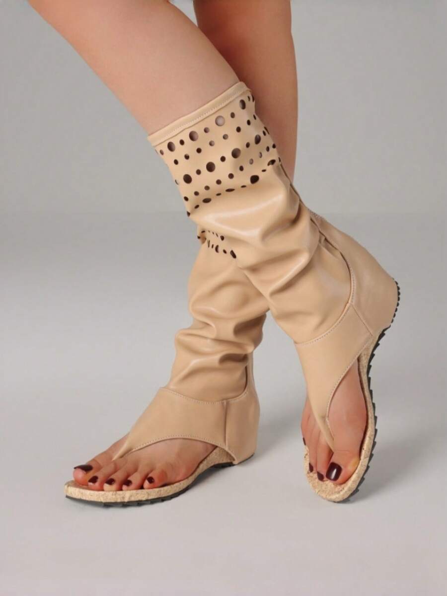 Womens Beige Knee High Open To - Cork Wedge Sandal avaliação e preço