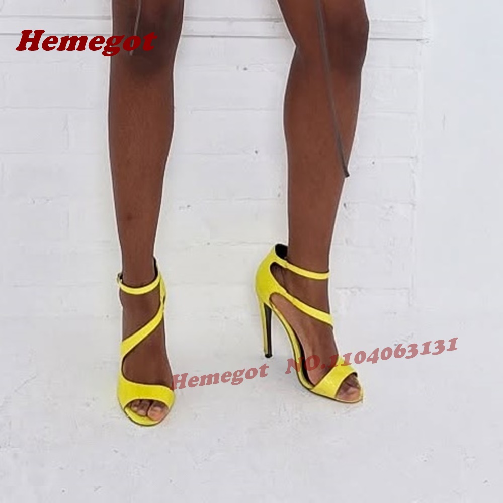 Neon Yellow Snake Print Sandal - Women'S Shoes Yellow avaliação e preço
