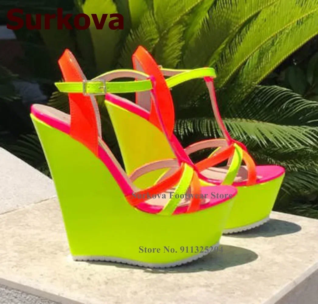 Surkova Neon Yellow Wedge Heel - Cork Wedge Sandal avaliação e preço