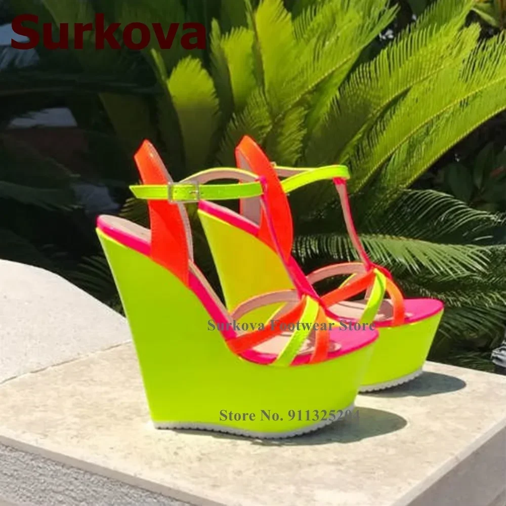 Surkova Neon Yellow Wedge Heel - Cork Wedge Sandal avaliação e preço