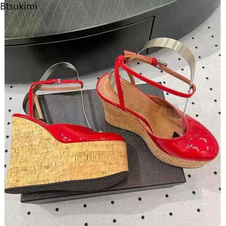 Women's Patent Leather Wedge S - Cork Wedge Sandal avaliação e preço
