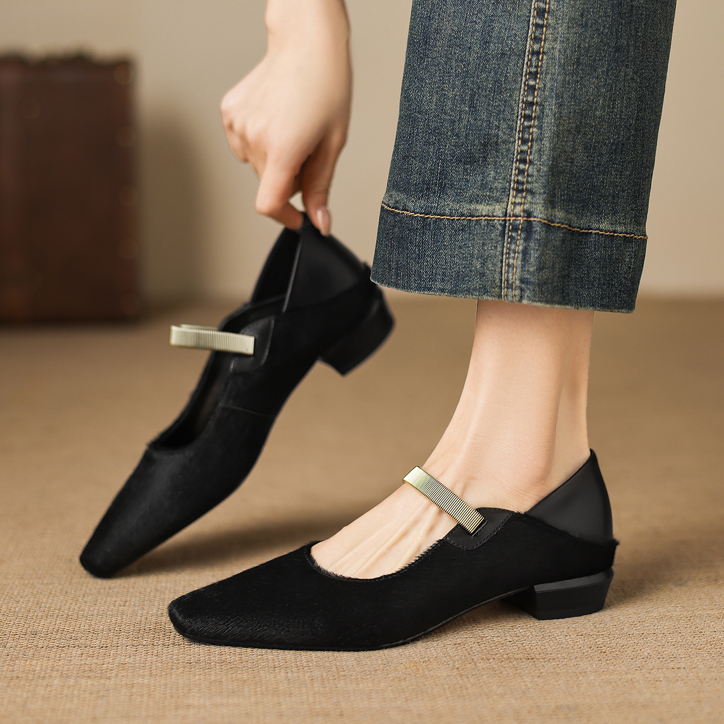 Genuine Leather Horsehair Squa - Women Shoes Sandals avaliação e preço