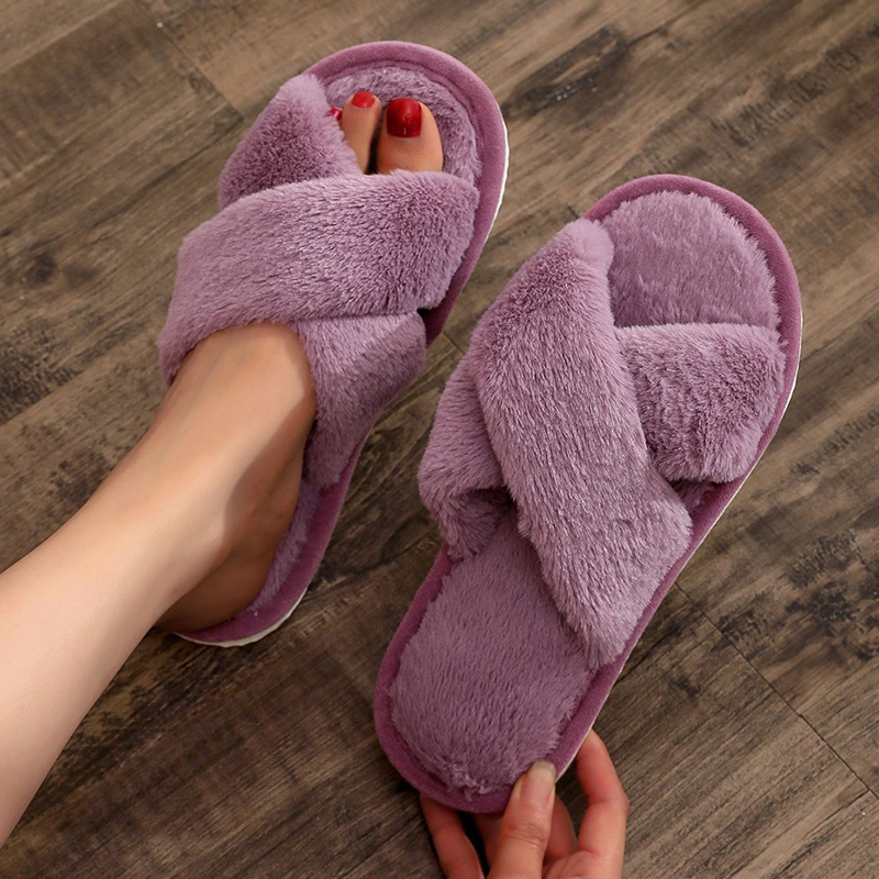 Autumn Winter Fluffy Fur Slipp - Women'S Shoes For Flat Feet avaliação e preço